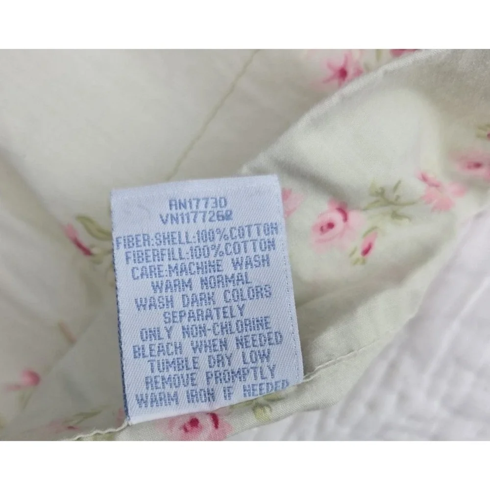 1 Simply Shabby Chic Lady Rose Green Quilted‎ Pillowcase Ruffle Cotton Cottage
